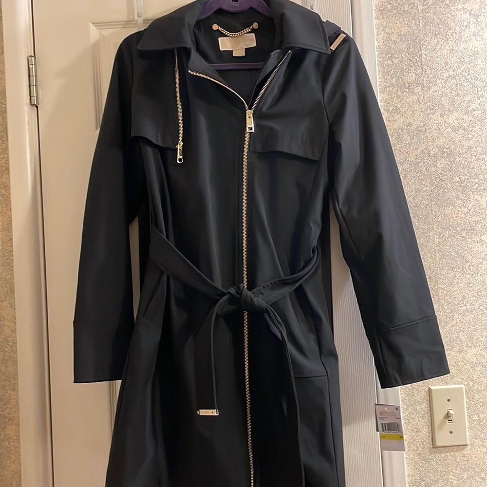 Michael Kors Black Asymmetical Trench Coat/ Rain Coat (Medium)